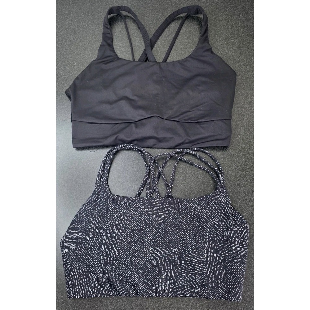 2 Athleta Lululemon Energy Bra Longline Strappy Criss Cross M/6 Black Yoga Gym